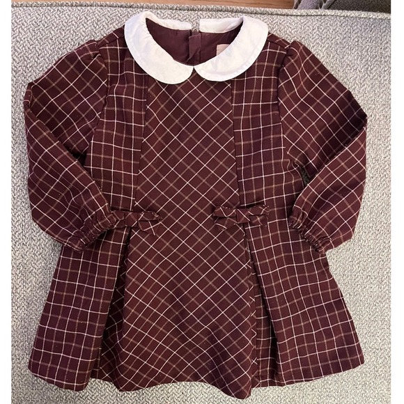 chickeeduck Other - Chickeeduck Preppy Redwood‎ plaid and white Peter Pan collar bow detail Dress 3T